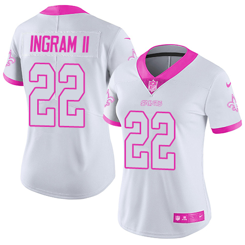 Nike Saints #22 Mark Ingram II White/Pink Women's Stitched NFL Limited Rush Fashion Jersey